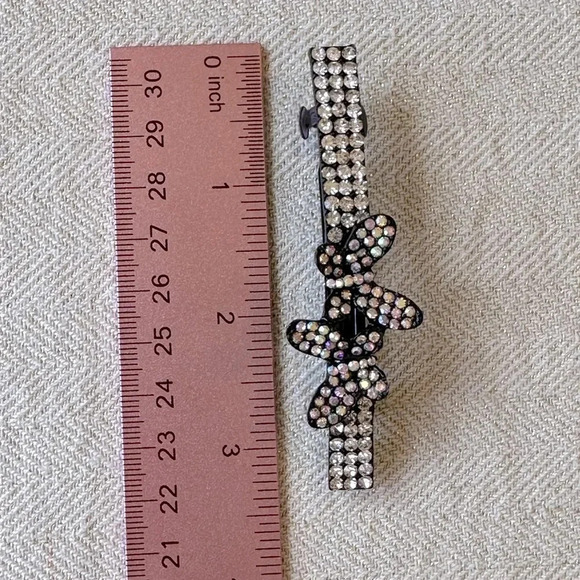 Large Butterfly Crystal & Rhinestone Barrette Set in Hematite Black Metal - Picture 5 of 5